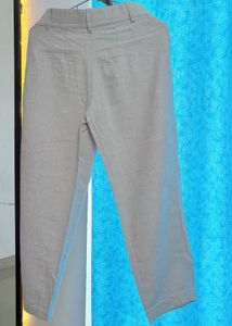 Beige Cropped Linen Pants