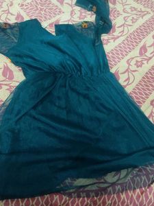 Peacock 🦚 Blue Colour Dress With Flared Sleeves