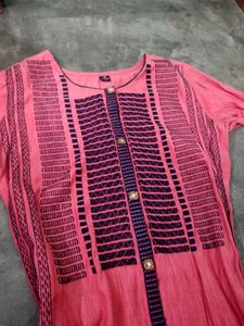 Pink Printed Kurta with Thread work