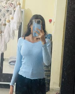 Light blue colour skin fit top