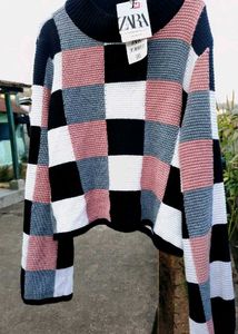 Zara Checkered Knit Sweater