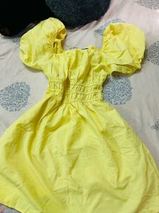 Yellow Puff Sleeve mini Dress
