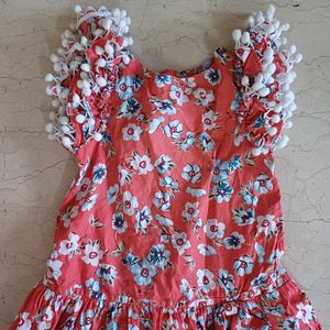 Pure Cotton Frock with pompoms for 4 to 7 Yrs