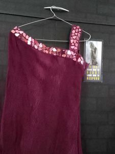 Burgundy One-Shoulder Dress