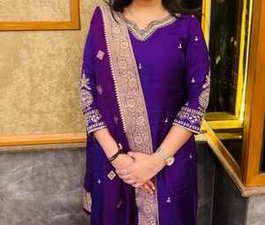 Pure Gaji Silk Suit Set With Heavy Embroidery