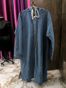 Stylish Denim Hooded Overcoat