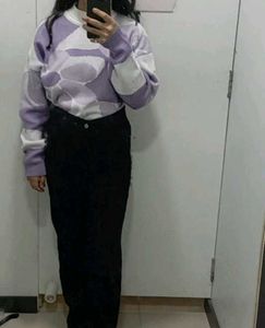 &#34;Lavender and White Printed Winter Sweater - Size
