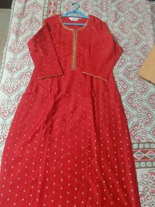 Biba Red &amp; Gold Embellished Kurta