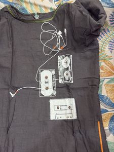 Gray Graphic Print Kurta Dress