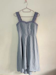 Summer Blue Checked Midi Dress