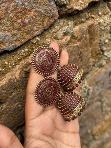 Purple Jhumka With Black Earrings