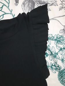 Zudio Black Crop Tee With Ruffled Sleeves