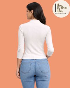 White Ribbed Mock Neck Top | Polo | Women