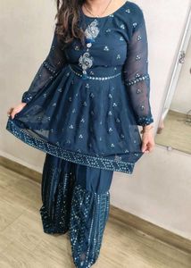 Teal Embellished Gharara Suit