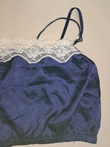 Sexy Navy Blue Satin Lace Crop Top/ Cami top