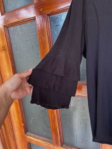 Cotton Crepe Elegant Black Ruffle Top