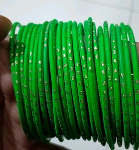Green And Pink Metal Bangles Set