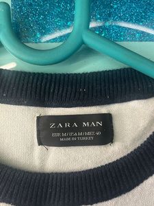 Zara Man White Round Neck T Shirt