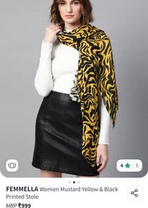 Mustard Yellow &amp; Black Printed Stole