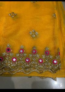 Elegant Yellow Mirror Work Saree