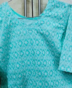 Aqua Embroidered Short Kurti