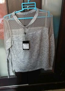 Gray Top With Chic Mesh Detailing