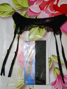 (1082)Black Lace Garter Belt Set
