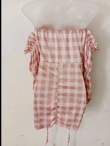 Pink Gingham Off-Shoulder Dress