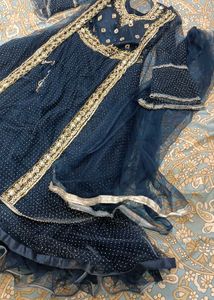 Navy Blue Embroidered Kurta Set
