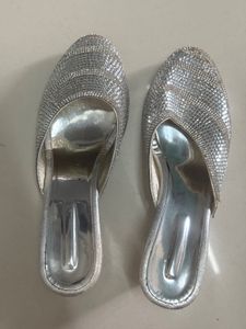 Sparkly Silver Mules For Women