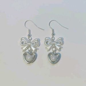 Aesthetic Bow Heart Earrings ♡