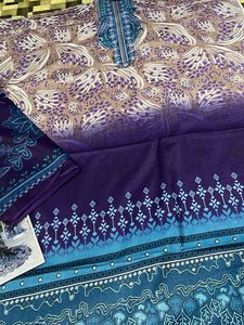 Printed Fabric - Purple, Blue, &amp; Tan