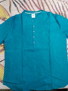 Teal Mandarin Collar Casual Shirt