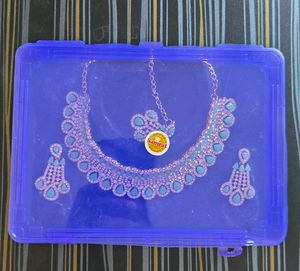 Gold Plated, Silver &amp; Green Studded Jewel Set