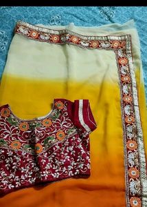 Partywear Boatneck Multicolor Saree