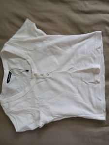 White Ribbed Button-Up Top