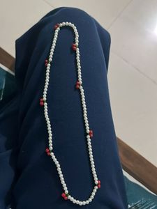 Pearl Necklace with Red Accents