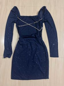 Navy blue sequin mini bodycon dress