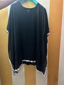 Black Floral Trim Kaftan Top