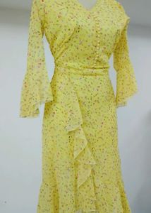 Yellow Floral Ruffle Dress