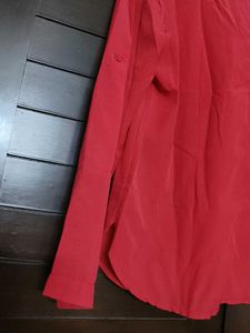 Women Red Buttons Roll-up Sleeve Casual Shirt