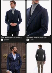 Double Breasted Blazer H&amp;M Blue and brown stripes