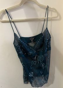 Vintage Style Sheer Mango Embellished Cami Top
