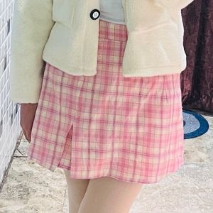 Pink Plaid Mini Skirt