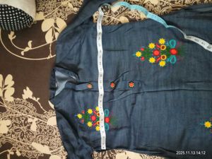 Embroidered Denim Kurta