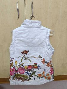 White Floral Winter Half Jacket