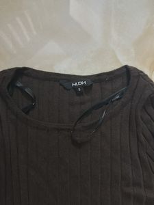 Westside Brown Ribbed Long Sleeve Top