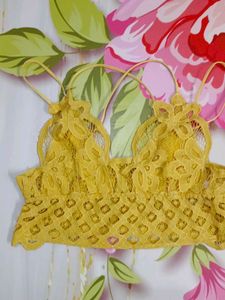 (485)Yellow Lace Bralette