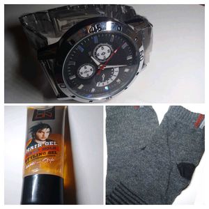 Stylish watch, Men Hair Gel and sports Socks-combo