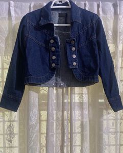 Dark Blue Cropped Denim Jacket